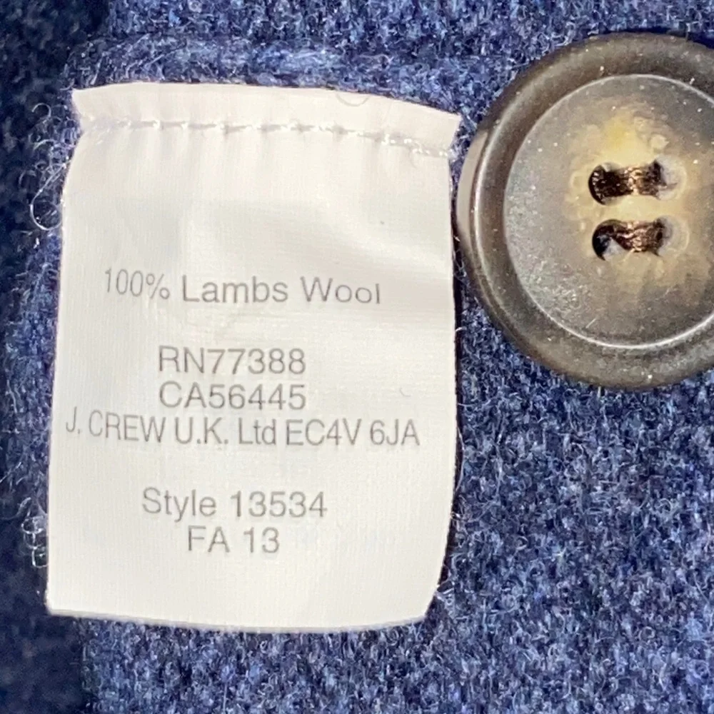 J. Crew‎ Factory Navy  Size XL 100% LAMBSWOOL 3/4 Button Sweater with Button